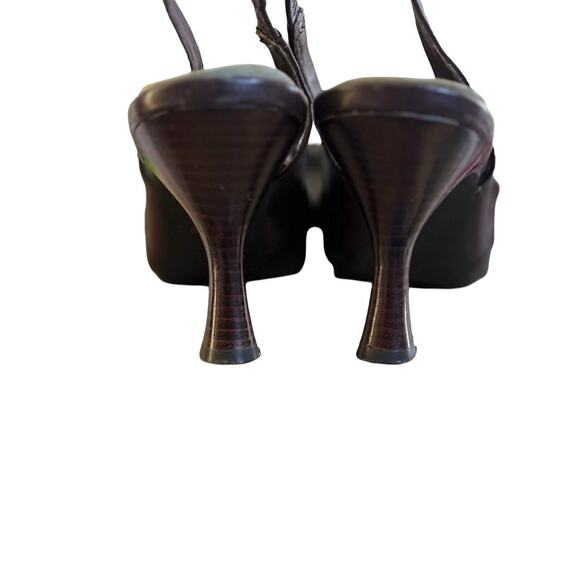Y2K VTG. BROWN LEATHER SLINGBACK BUCKLE  POINTED TOE HEELS PUMPS 8.5 WORTHINGTON - Picture 4 of 7